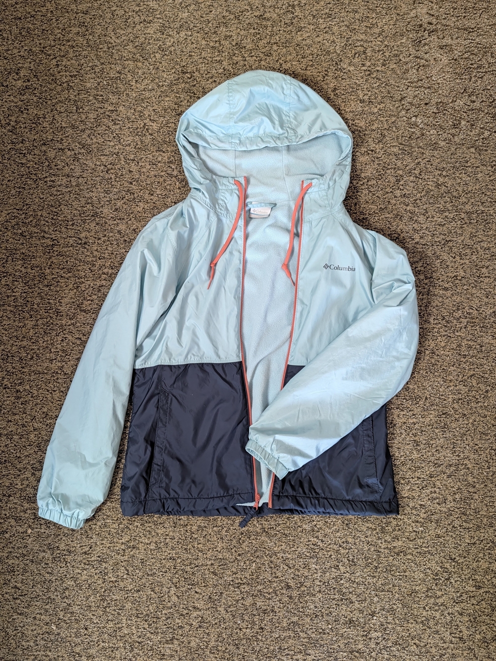 Columbia Girls' Two-Tone Hooded Windbreaker Jacket - Light Blue/Navy